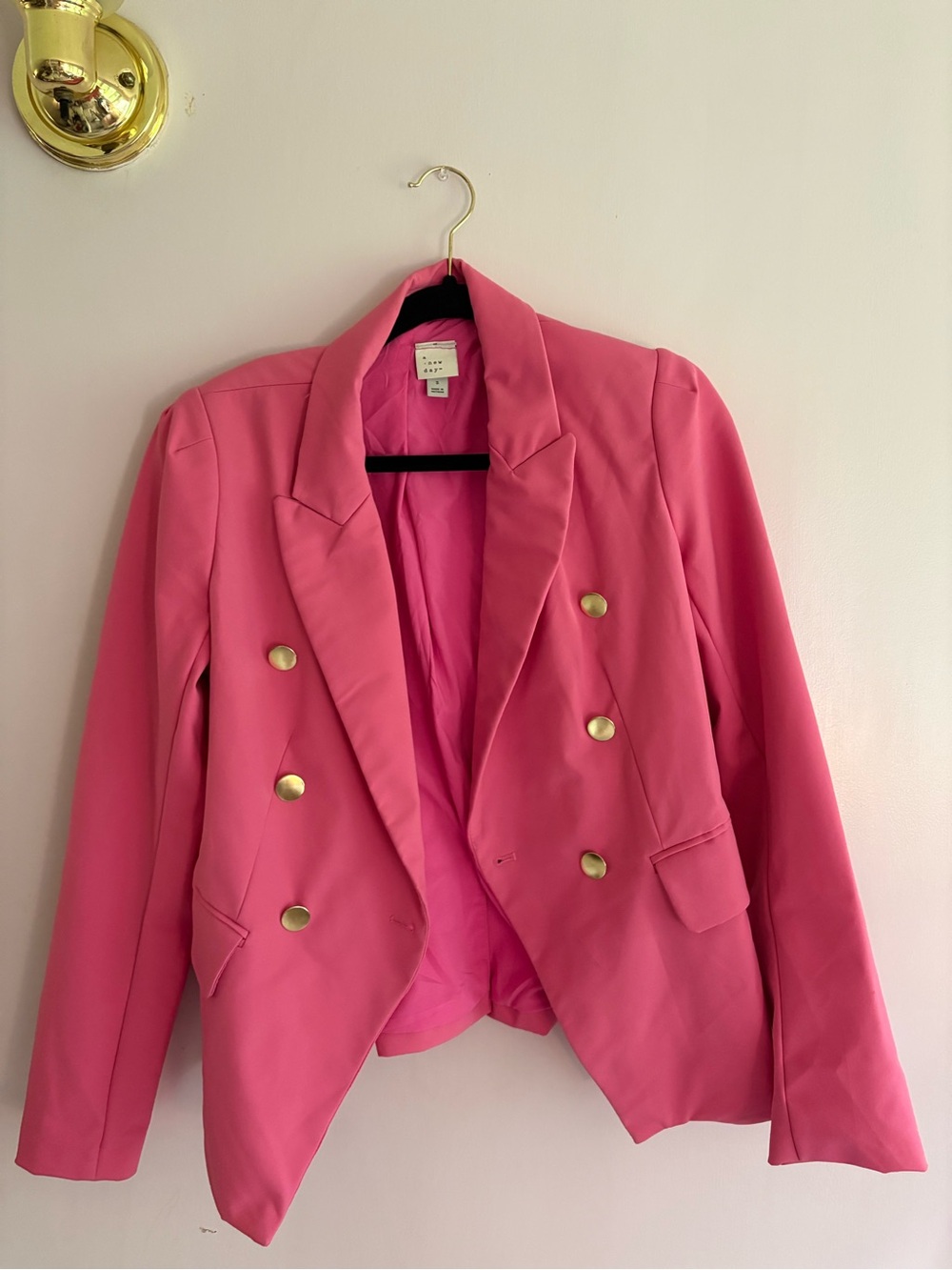 a new day Pink Double-Breasted Blazer with Gold Buttons